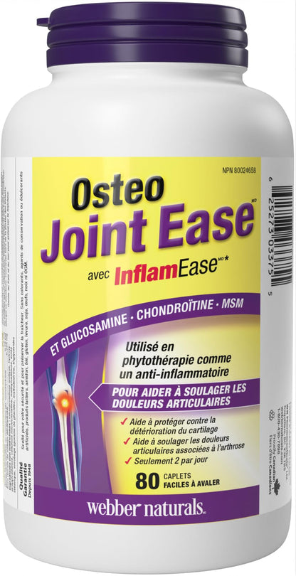 Webber Naturals Osteo Joint Ease with InflamEase, Glucosamine, Chondroitin, and MSM, 80 Caplets, Helps Ease Joint Pain Associated with Osteoarthritis