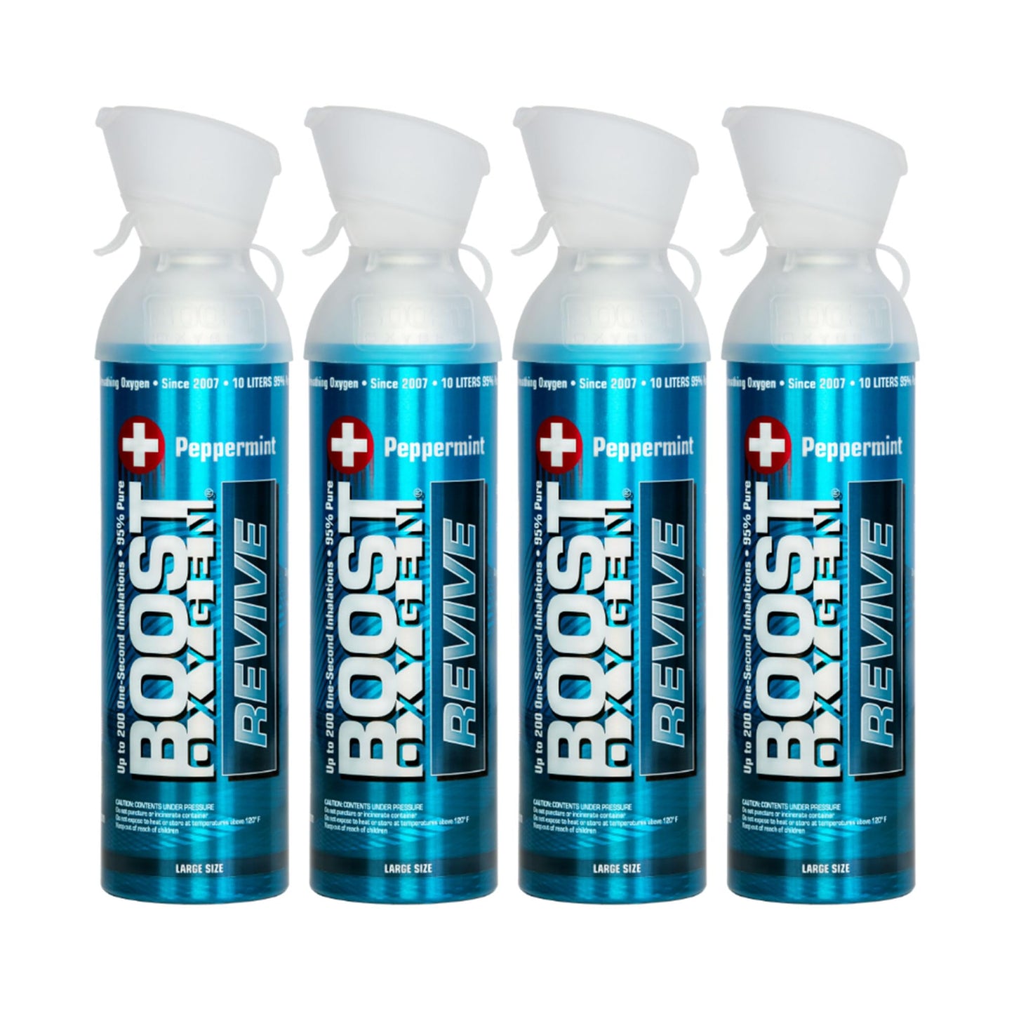 Boost Oxygen Large Revive Peppermint Aroma 10 Liter Canister | All-Natural Resiratory Support for Aerobic Recovery, Altitude, Performance and Health (4 Pack)