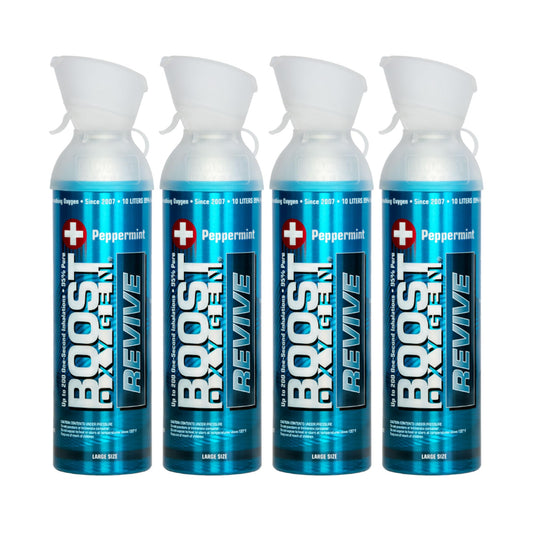 Boost Oxygen Large Revive Peppermint Aroma 10 Liter Canister | All-Natural Resiratory Support for Aerobic Recovery, Altitude, Performance and Health (4 Pack)
