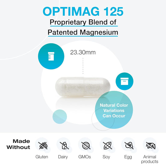 XYMOGEN OptiMag 125 - Magnesium Supplement with Di-Magnesium Malate & Glycinate Lysinate to Support Nerve, Muscle, Bone Health + Heart Health (240 Capsules)