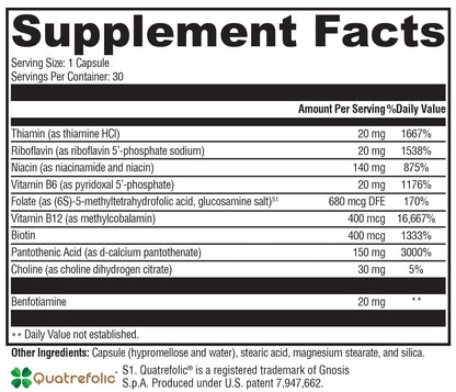 Xymogen Vitamin B Complex - B Activ - Activated B Vitamins with Benfotiamine and Quatrefolic - Support Adrenal and Immune Function + A Healthy Cardiovascular and Nervous System (30 Capsules)