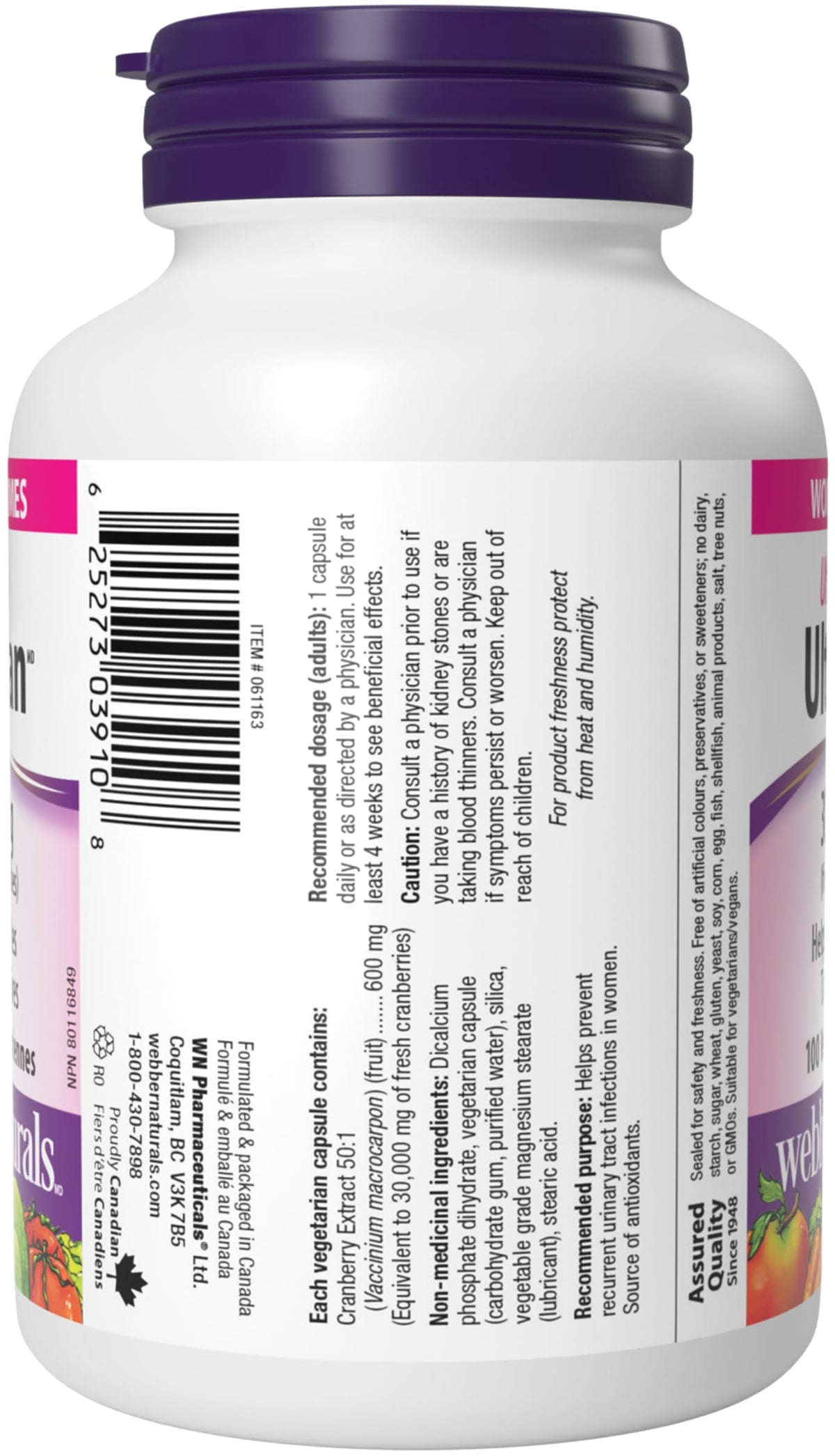 Webber Naturals UltraCran Cranberry Supplement, 100 Capsules
