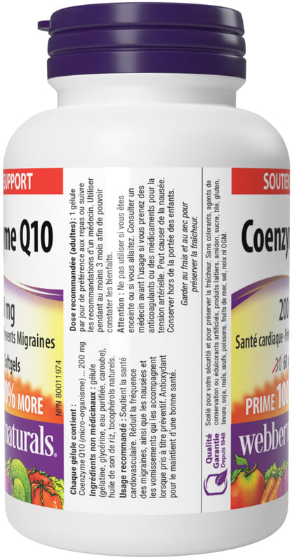 Webber Naturals Coenzyme Q10 (CoQ10) Supplement. 200 mg, 60 Softgels