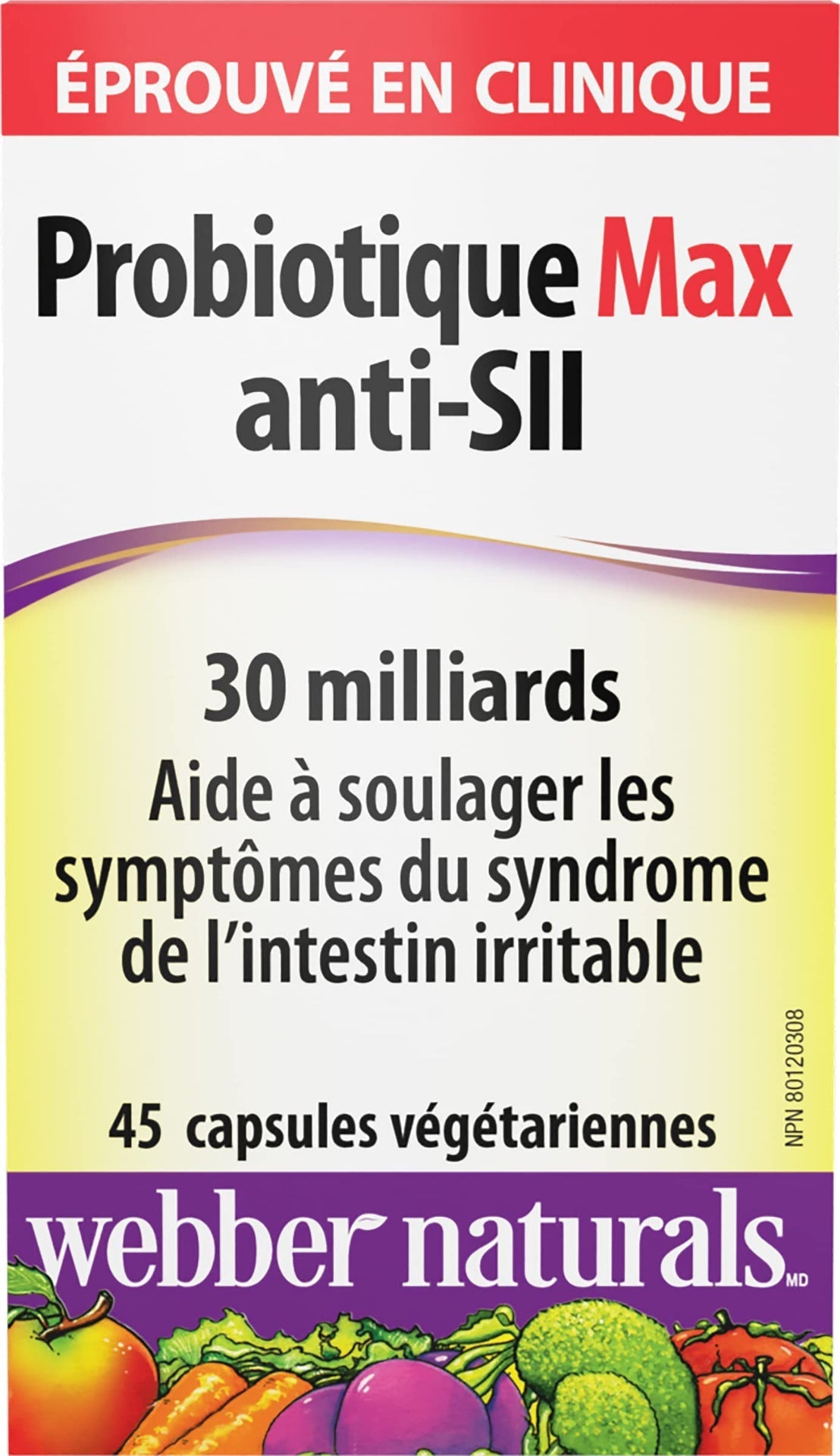 Webber Naturals Probiotic Max IBS Support, 30 Billion Active Cells, 5 Probiotic Strains, 45 Capsules, Helps Reduce Symptoms of Irritable Bowel Syndrome, Vegetarian