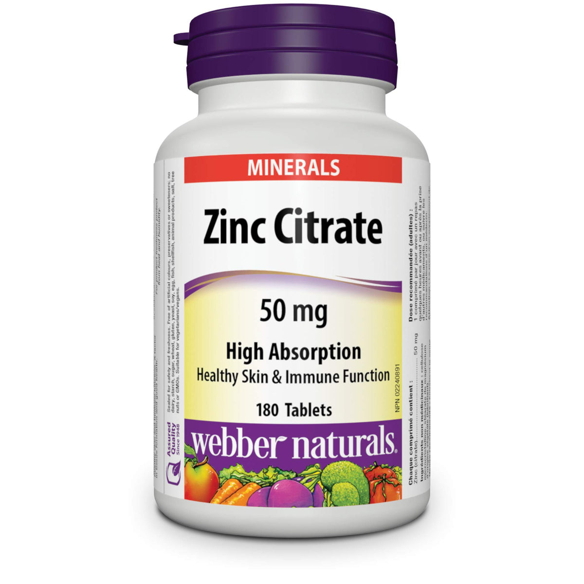 Webber Naturals Zinc Citrate 50 mg, 180 Tablets