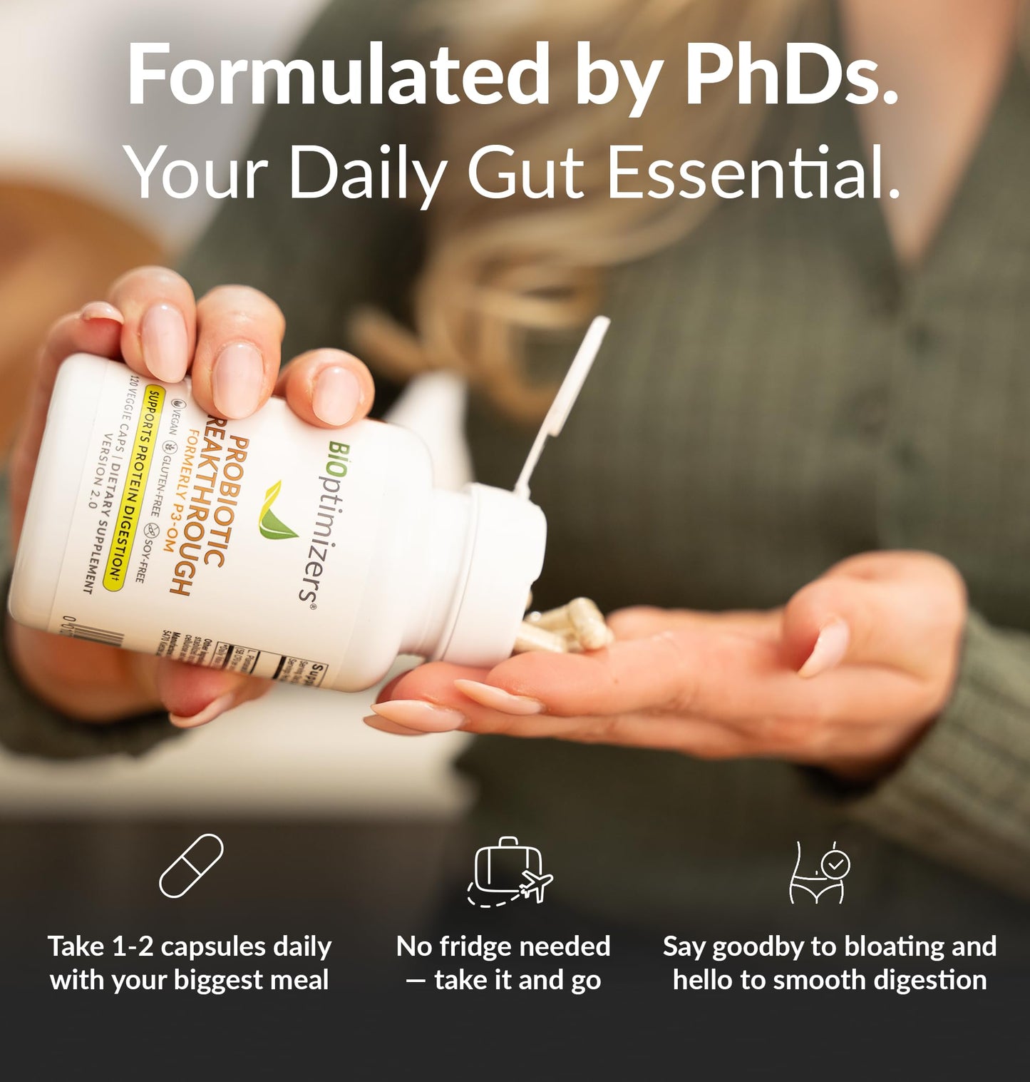 BIOptimizers Probiotic Breakthrough, Proteolytic Prebiotics & Probiotics Supplement – Lactobacillus Plantarum OM for Immune, Bloating & Gut Relief Support, 30 Vegan Capsules