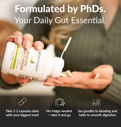 BIOptimizers Probiotic Breakthrough, Proteolytic Prebiotics & Probiotics Supplement – Lactobacillus Plantarum OM for Immune, Bloating & Gut Relief Support, 30 Vegan Capsules