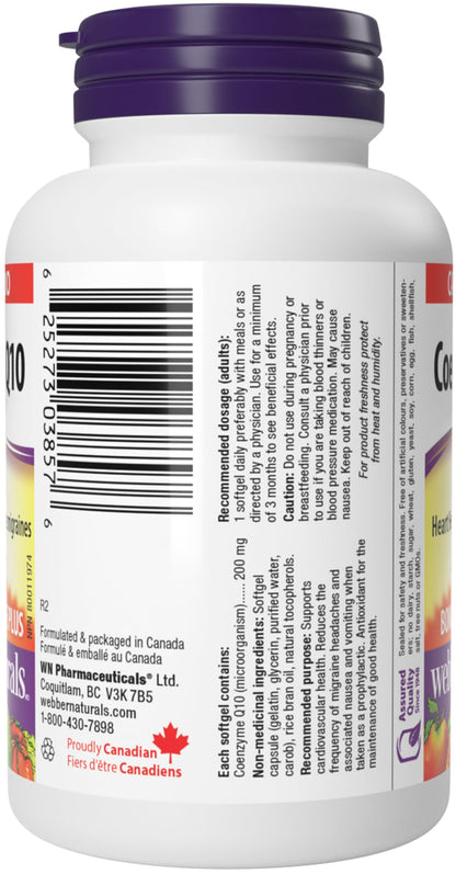 Webber Naturals Coenzyme Q10 (CoQ10) Supplement. 200 mg, 60 Softgels