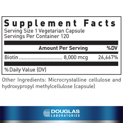 Douglas Laboratories Biotin 8 mg | Vitamin B7 to Support Enzyme Production and Nerve Function | 120 Capsules