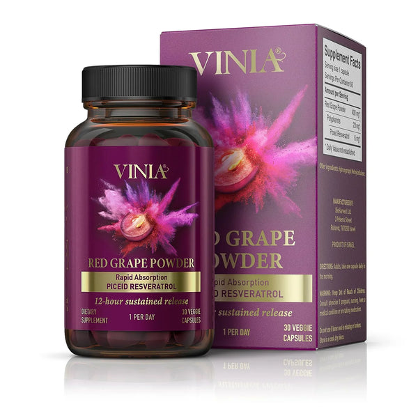 VINIA 12-Hour Long-Lasting piceid resveratrol Supplement. Nitric Oxide Supplement. Supports Heart Health, Blood Flow, Boost Oxygen Superfood Powder, Keto Friendly. Vegan & Non-GMO. 30 Day Supply.