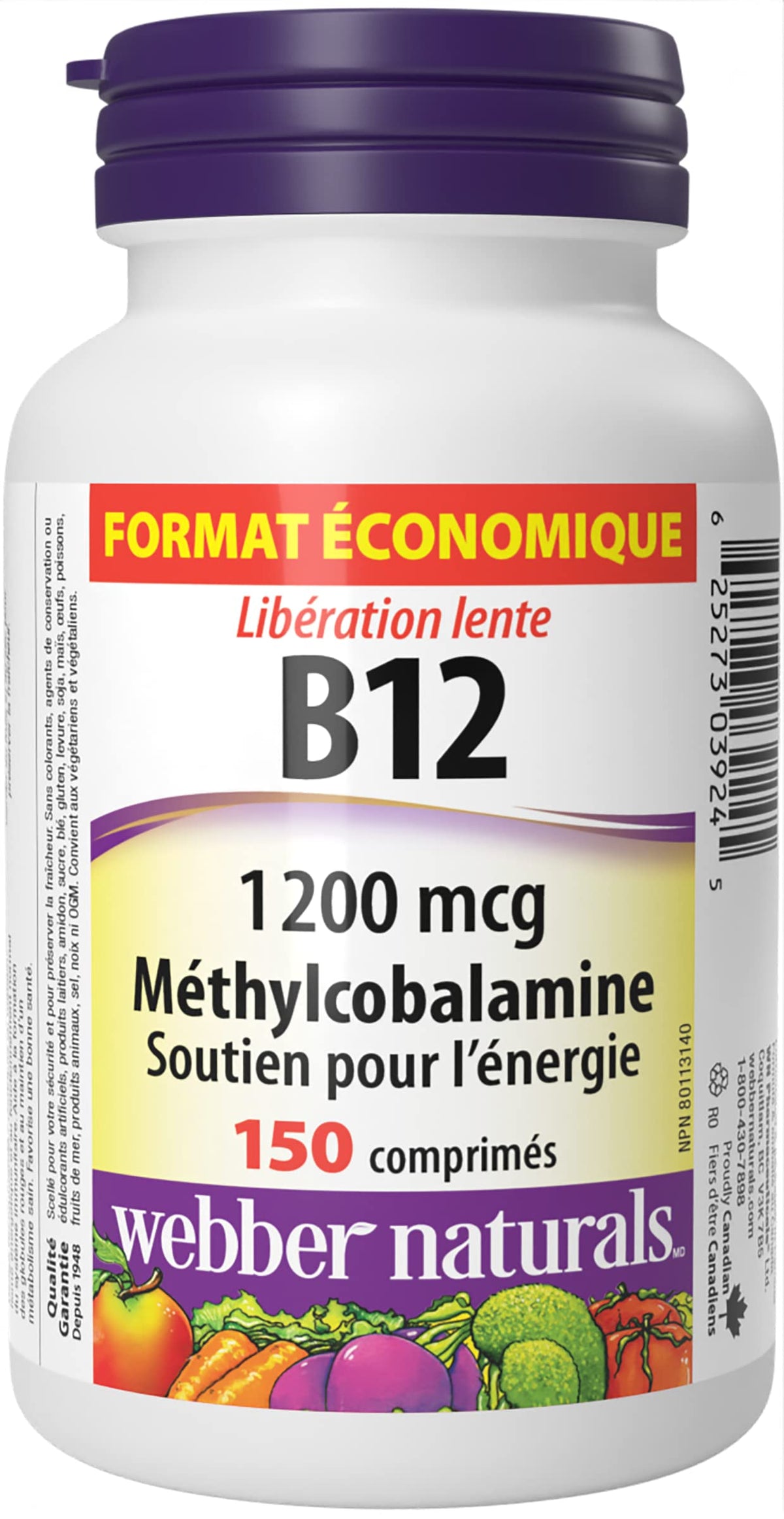 Webber Naturals Vitamin B12 1200 mcg, 150 Tablets, Value Size