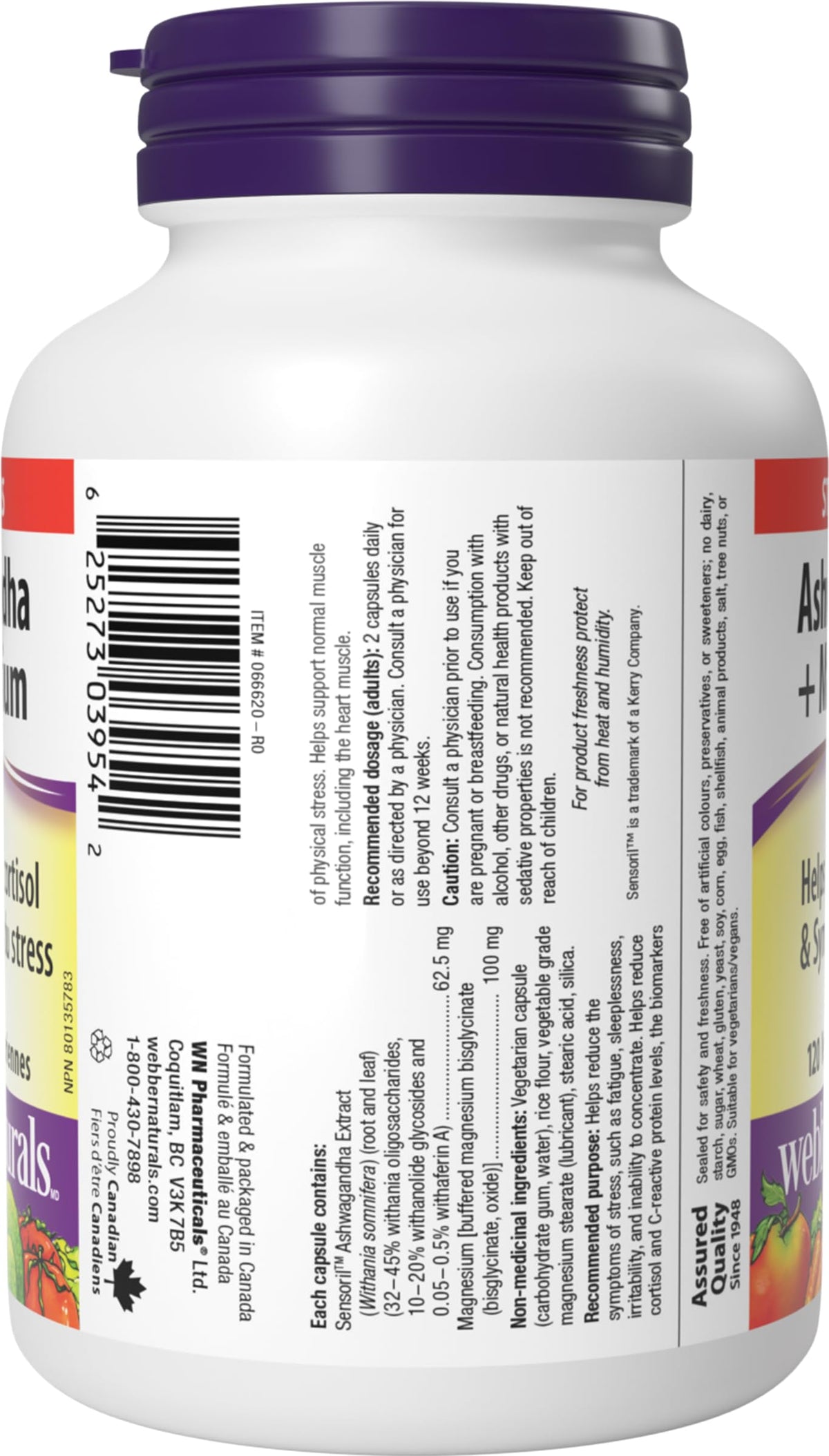 Webber Naturals Ashwagandha + Magnesium, 120 Capsules