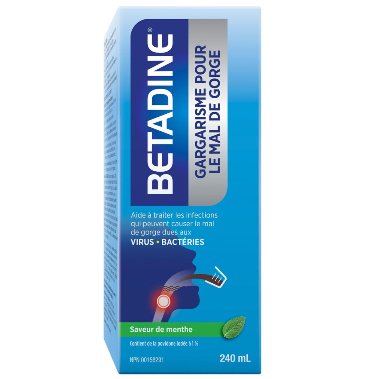 Betadine Sore Throat Gargle 240ml Mint Flavoured - Helps to Treat Infections That Cause Sore Throat