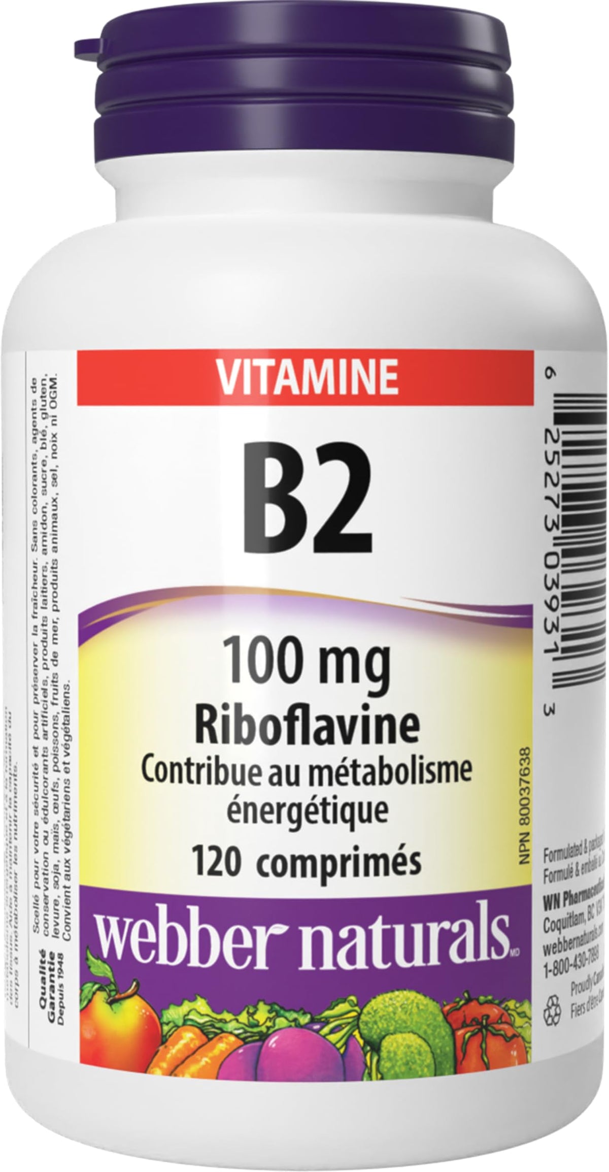 Webber Naturals Vitamin B2 Riboflavin 100 mg, 120 Tablets