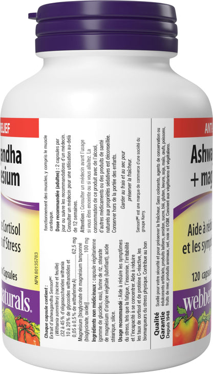 Webber Naturals Ashwagandha + Magnesium, 120 Capsules