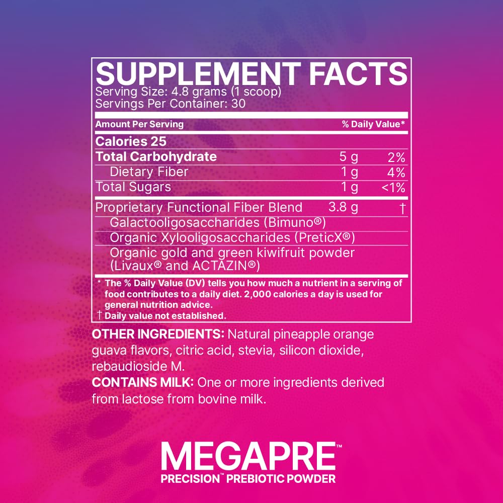 Microbiome Labs MegaPre Prebiotic Fiber Powder for Women, Men & Kids - Pineapple Orange Guava Prebiotic Fiber Supplement Powder with Clinically Tested Oligosaccharides for Microbial Support (5.5 Oz)