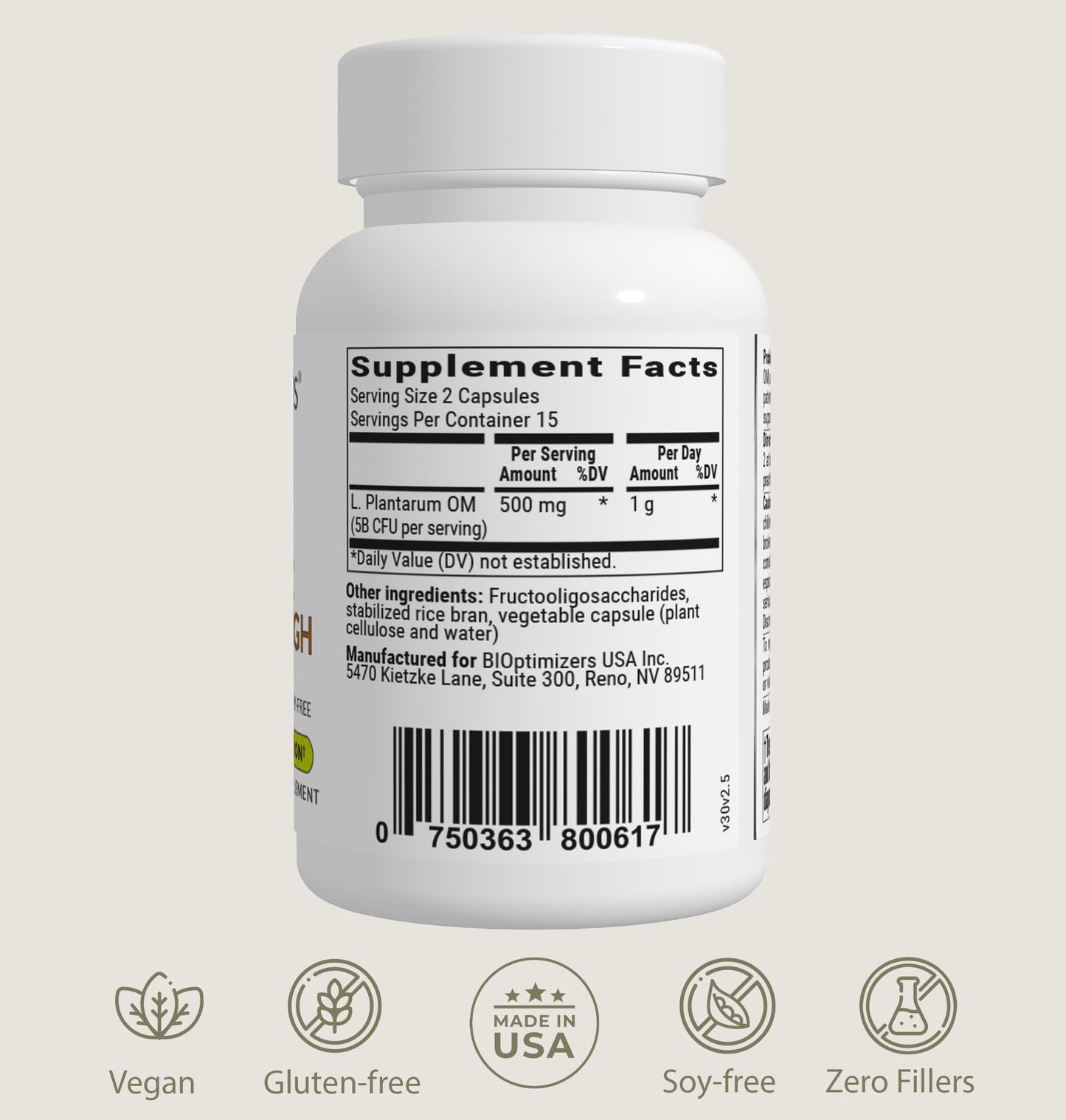 BIOptimizers Probiotic Breakthrough, Proteolytic Prebiotics & Probiotics Supplement – Lactobacillus Plantarum OM for Immune, Bloating & Gut Relief Support, 30 Vegan Capsules