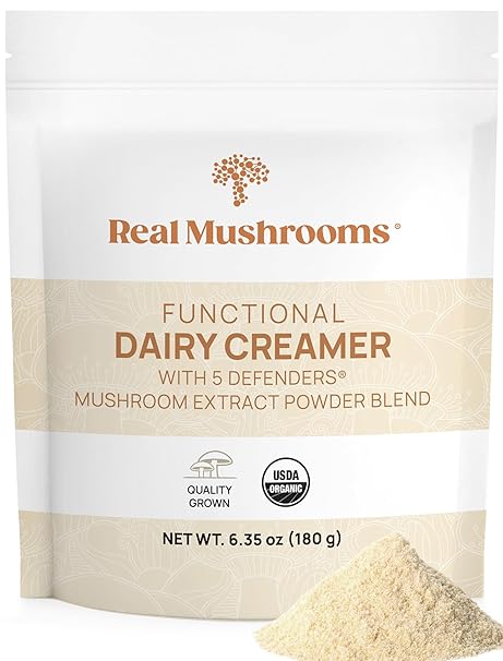 Real Mushrooms Functional Dairy Creamer - Coffee with Mushroom Extracts, Sweetened by Organic Lucuma Powder Maple Sap Powdered for Smoothies 90 Servings