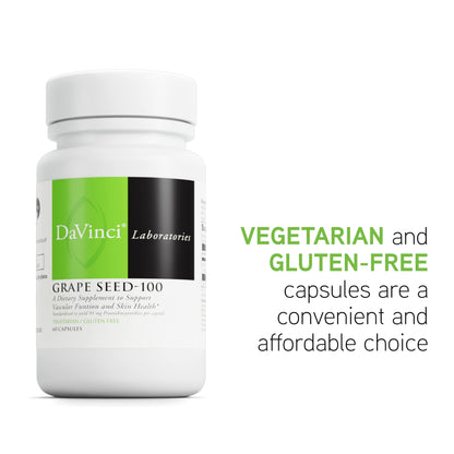 DAVINCI Labs Grape Seed-100 - Dietary Supplement to Support Immune System, Vascular Function and Healthy Skin* - with 100 mg Grape Seed Extract per Serving - Gluten-Free - 60 Vegetarian Capsules