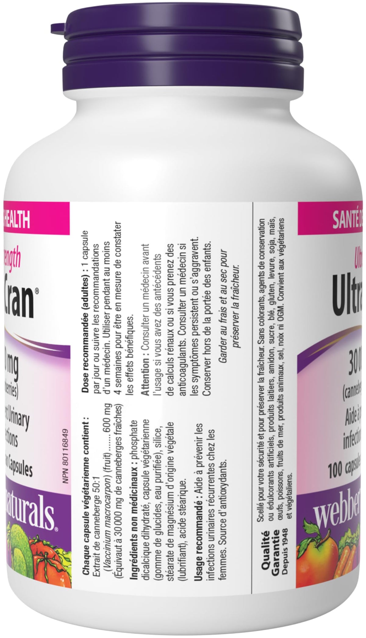 Webber Naturals UltraCran Cranberry Supplement, 100 Capsules