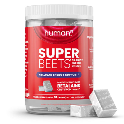 HumanN SuperBeets CardiO2 Beet Energy Chews - Betalains Compound to Support Heart Health & Blood Flow - Plant Based - No Caffeine or Stimulants - Grape Cherry Flavor - 30 Servings