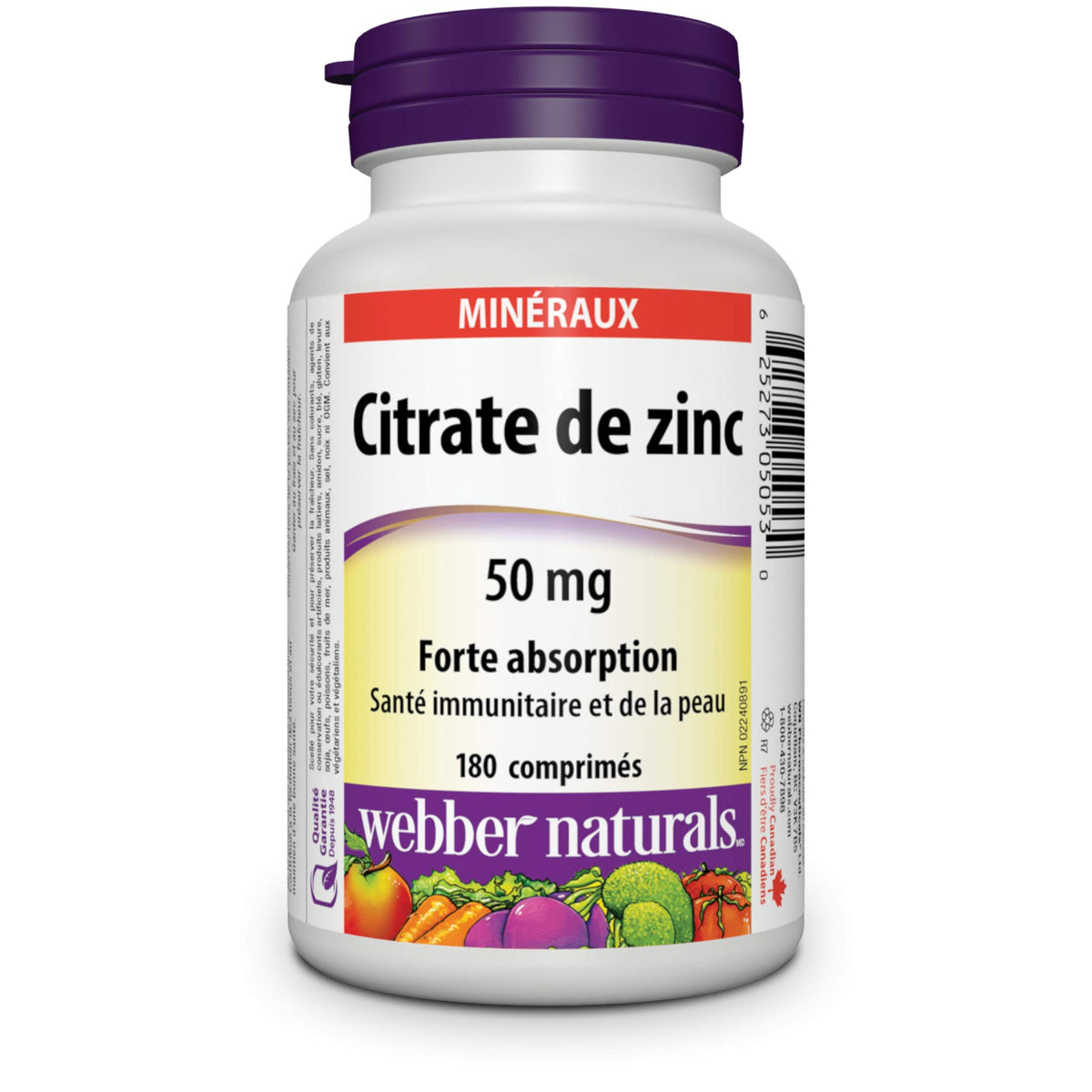 Webber Naturals Zinc Citrate 50 mg, 180 Tablets