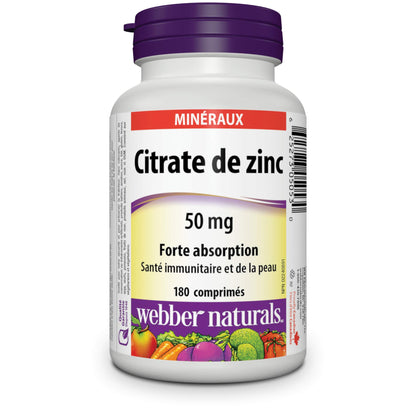 Webber Naturals Zinc Citrate 50 mg, 180 Tablets