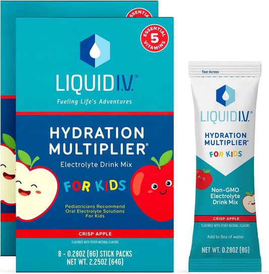Liquid I.V.® Hydration Multiplier® +Kids - Crisp Red Apple | Electrolyte Powder Drink Mix | 2 Pack (16 Servings)