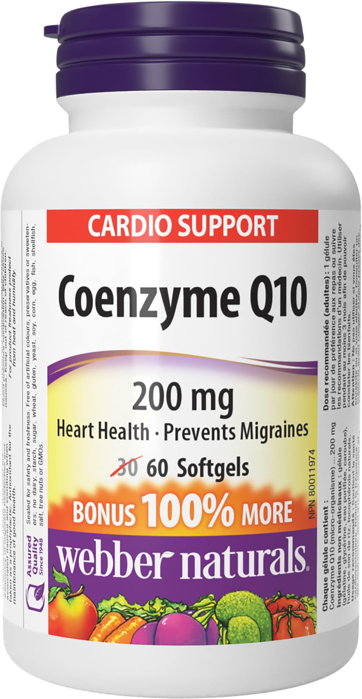 Webber Naturals Coenzyme Q10 (CoQ10) Supplement. 200 mg, 60 Softgels