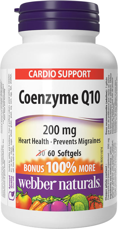 Webber Naturals Coenzyme Q10 (CoQ10) Supplement. 200 mg, 60 Softgels