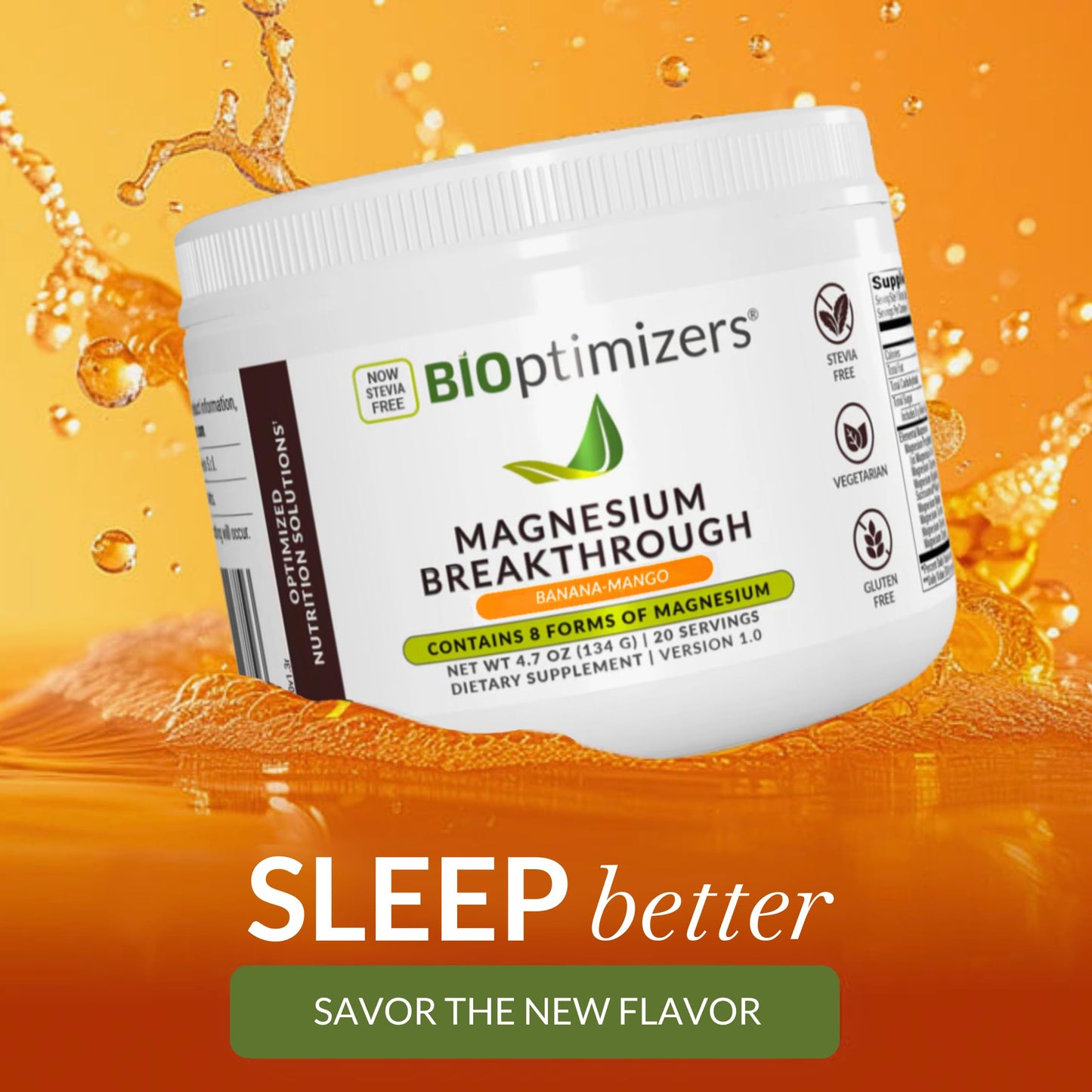 BIOptimizers Magnesium Breakthrough Drink Banana Mango - 8 Forms of Magnesium: Glycinate, Malate, Citrate, and More - Natural Sleep Supplement – 6 oz (30 Servings)