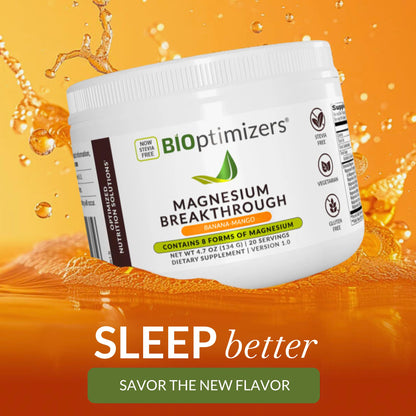 BIOptimizers Magnesium Breakthrough Drink Banana Mango - 8 Forms of Magnesium: Glycinate, Malate, Citrate, and More - Natural Sleep Supplement – 6 oz (30 Servings)