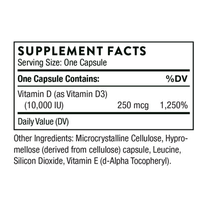 THORNE Vitamin D3 Supplement - Supports Healthy Bones, Teeth Muscles, Cardiovascular & Immune Function* - Gluten, Dairy & Soy-Free - 10,000 IU - 60 Capsules