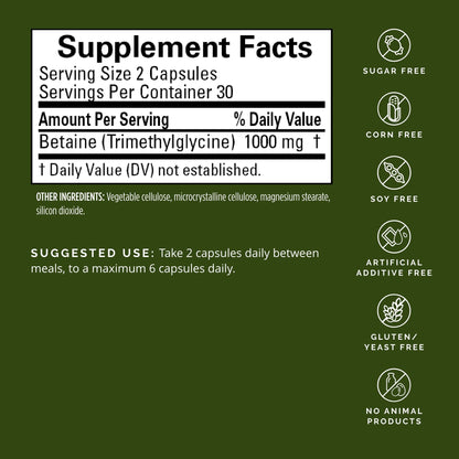Dr Amen BrainMD Betaine TMG - 60 Capsules - Mood & Methyl Support - Gluten Free - 30 Servings