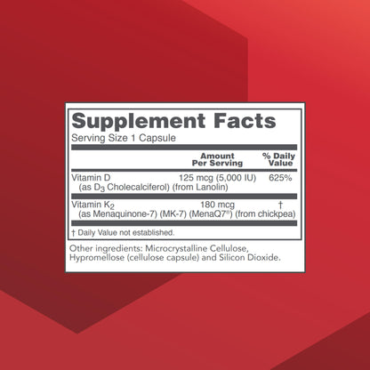 PROTOCOL FOR LIFE BALANCE - K2 MK-7 and D3 - Vascular Health and Structural Support, Bone Strength, Appetite Suppressant, Natural Weight Loss, Supports Calcium Absorption - 60 Veg Capsules