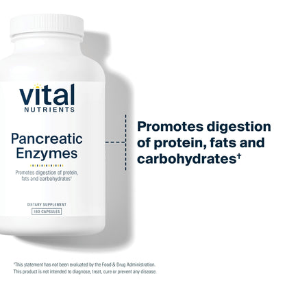 Vital Nutrients Pancreatic Enzymes 1000mg (Full Strength) | Pancreatin Digestion Supplement with Protease, Amylase & Lipase | Digestive Enzymes | Gluten, Dairy, and Soy Free | 180 Capsules