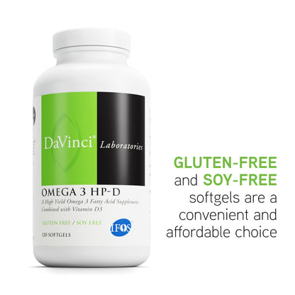 DAVINCI Labs Omega 3 HP-D - Dietary Supplement for Healthy Joints and Immune, Cardiovascular and Skin Health Support* - with Vitamin D3 and More- Gluten-Free - Lemon Flavor - 120 Softgels