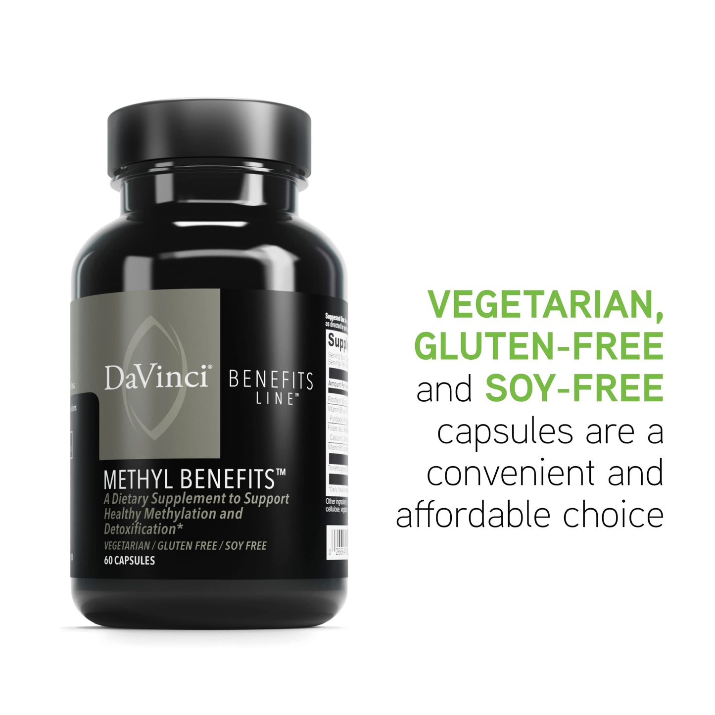 DAVINCI Labs Methyl Benefits - Helps Support Brain Health, Heart Health, Detoxification & More with Folate, Vitamin B12 & More* - Vegetarian, Gluten-Free - 60 Capsules