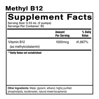 Quicksilver Scientific Methyl B12-1000mcg Vitamin B12 as Methylcobalamin - with Nano Technology for Superior Absorption - Supportive Energy Supplement (30ml / 90 Servings)
