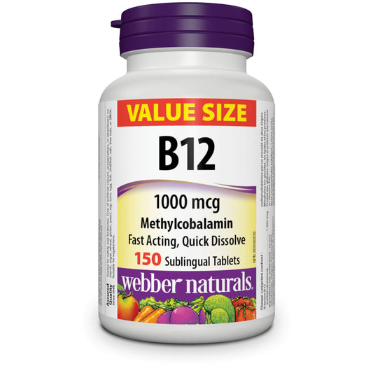 Webber Naturals Vitamin B12 1000 mcg, Quick Dissolve, 150 Tablets, Supports Energy Production and Metabolism