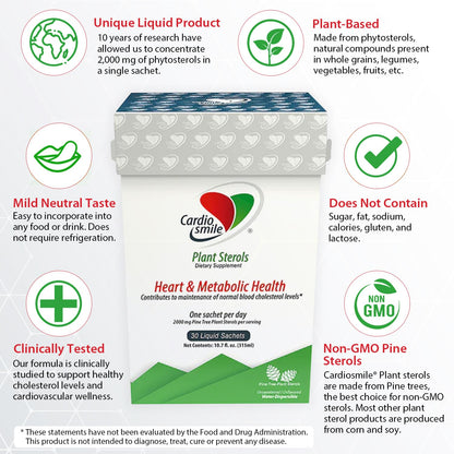 Cardiosmile 2000Mg Plant Sterols Support Healthy Cholesterol Levels With 1400 Mg Beta-Sitosterol For Support Heart And Metabolic Health, 30 Day Supply In Pack