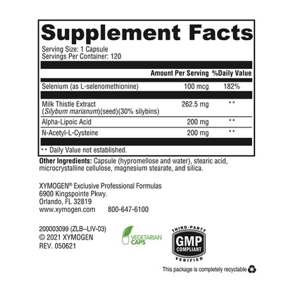 XYMOGEN Liver Protect - Supports Liver Health + Glutathione Production - Milk Thistle Extract, ALA Alpha-Lipoic Acid, N-Acetyl-L-Cysteine, Selenium L-Selenomethionine (120 Capsules)