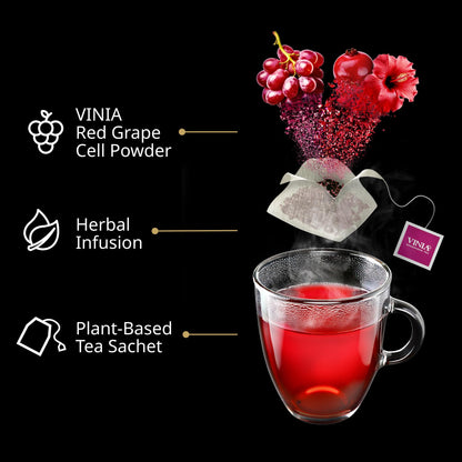 VINIA Cranberry Hibiscus Herbal Tea Bags, Made with Organic Herbal Tea, Infused with Piceid Resveratrol for Heart Health, Nitric Oxide, Physical Energy, Alertness, Blood Flow, Keto, NON-GMO. (30)