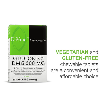 DAVINCI Labs Gluconic DMG 500 mg - Dietary Supplement to Support Endurance and Immune System Function - with 500 mg N,N-Dimethylglycine per Tablet - Vegetarian - Gluten-Free - 60 Chewable Tablets