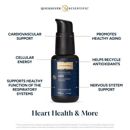 Quicksilver Scientific CoQ10 Nanoemulsion - Liposomal Coenzyme Q10 Cardiovascular Support & Cellular Energy Supplement - Fast Absorbing Liquid CoQ10 (1.7oz / 50ml)