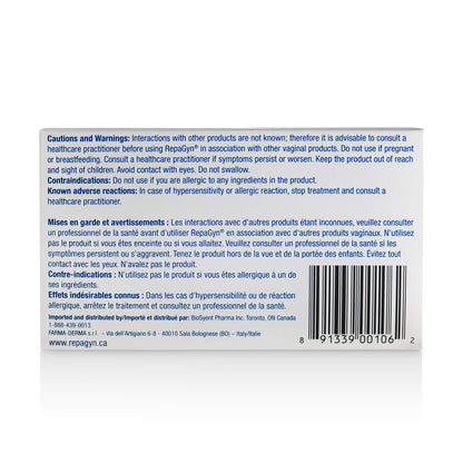 RepaGyn Vaginal Dryness Moisturizer - Helps Relieve Vaginal Dryness and Moisturizes Vaginal Tissue - Made with Hyaluronic Acid to Promote Healing of Vaginal Mucosa - Non-hormonal Natural Health Product