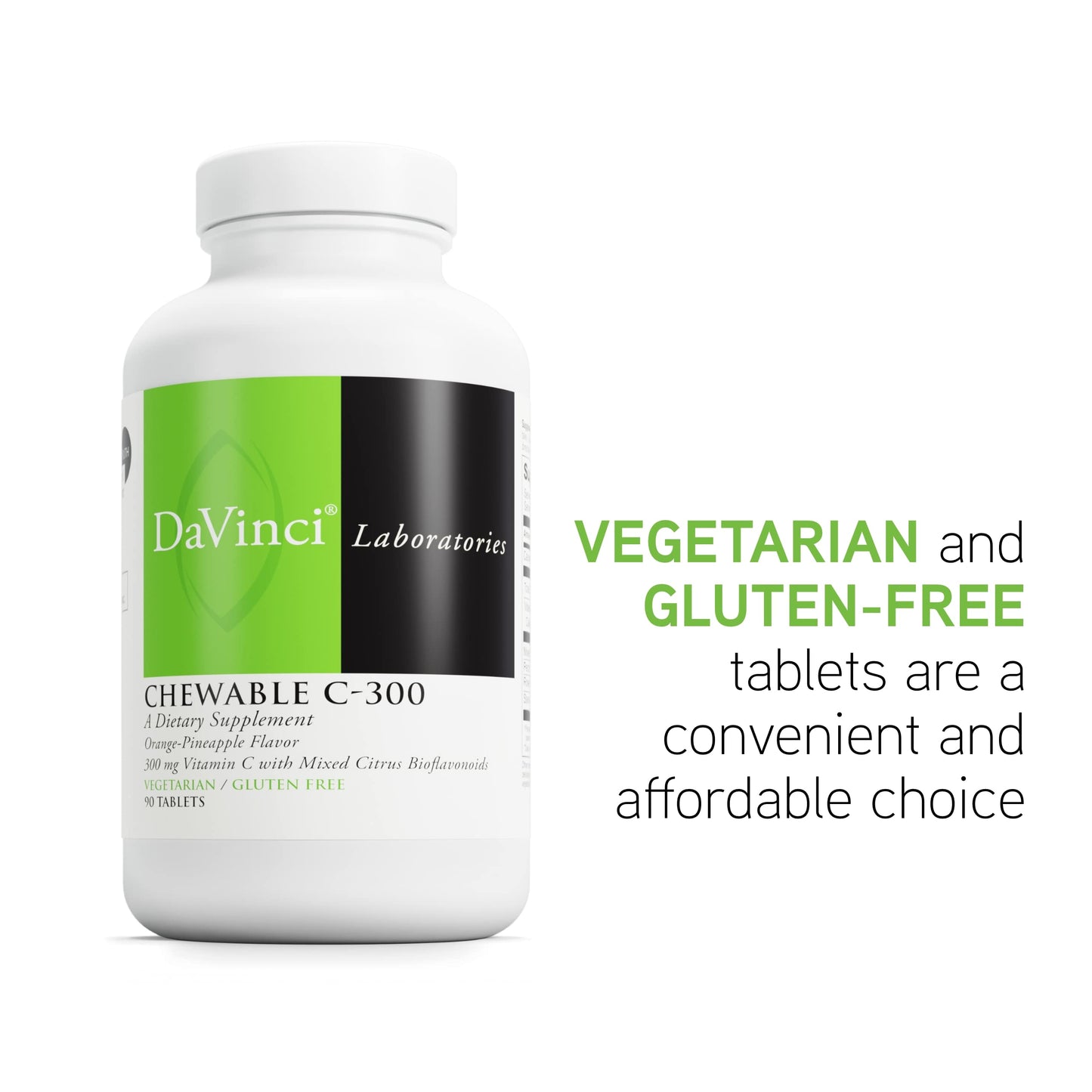 DaVinci Labs Chewable C-300 - Supplement to Support Immune Health, Cholesterol and Collagen Production - With Vitamin C, Pectin and More - Gluten-Free - Orange Pineapple Flavor - 90 Vegetarian Tablets