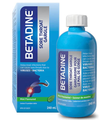 Betadine Sore Throat Gargle 240ml Mint Flavoured - Helps to Treat Infections That Cause Sore Throat