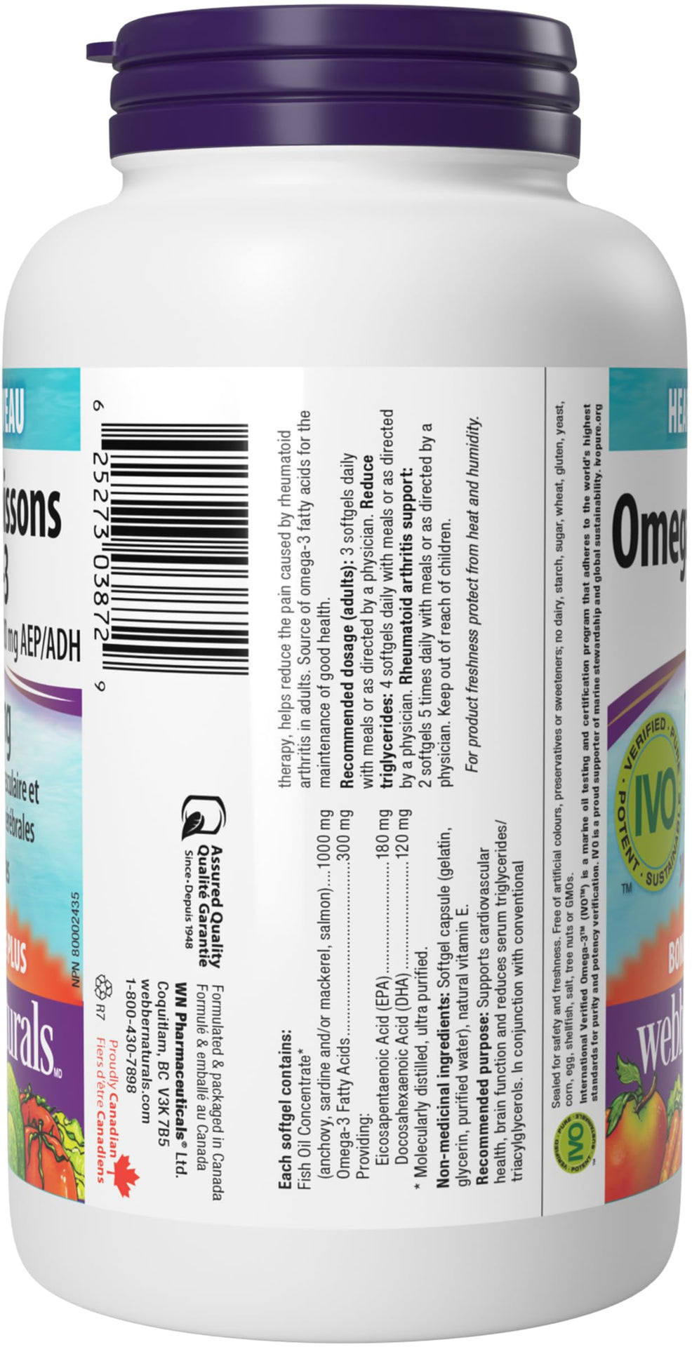 Webber Naturals Omega-3 Fish Oil 1,000 mg, 210 Softgels, Supports Cardiovascular Health and Brain Function
