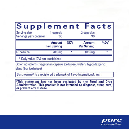 Pure Encapsulations L-Theanine - Amino Acid Supplement to Support Relaxation, Stress & Nervous System - 60 Capsules